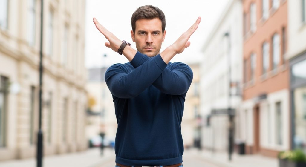 バッテンする男性