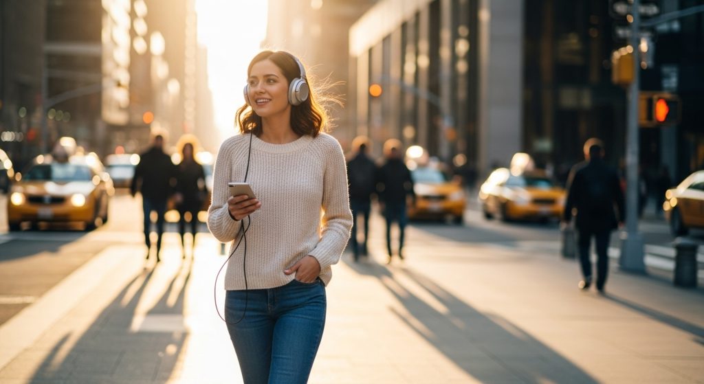 ヘッドホンをしている女性