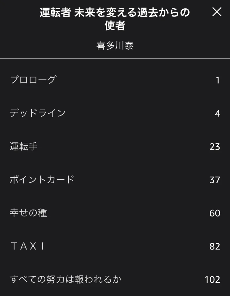 目次から章へ移動する画面