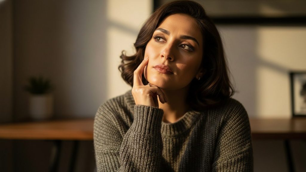 首を傾げる女性