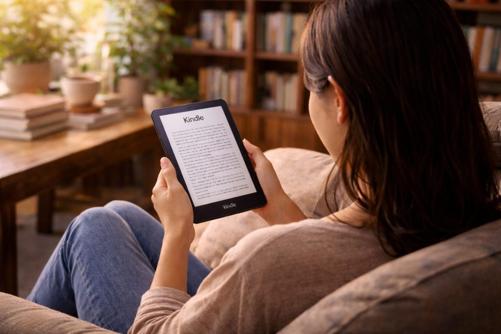 Kindleを読む女性