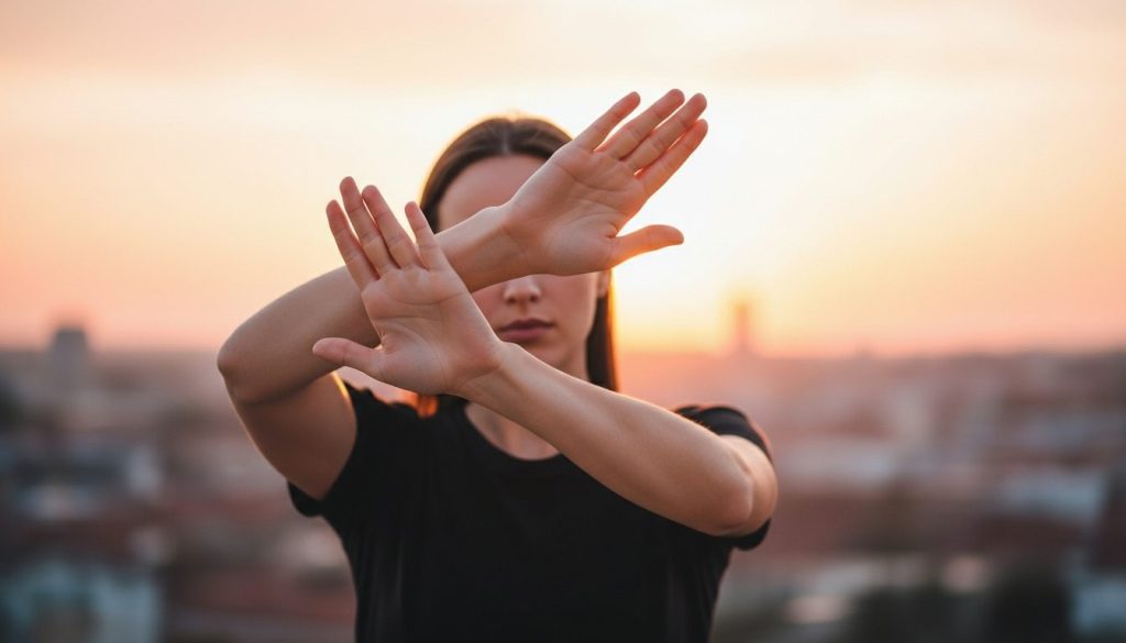 NOサインをしている女性
