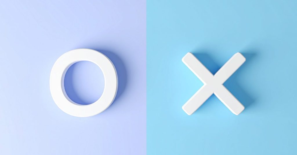 左側に◯、右側に×の記号が入ったよし悪しを想起させるビジュアル。