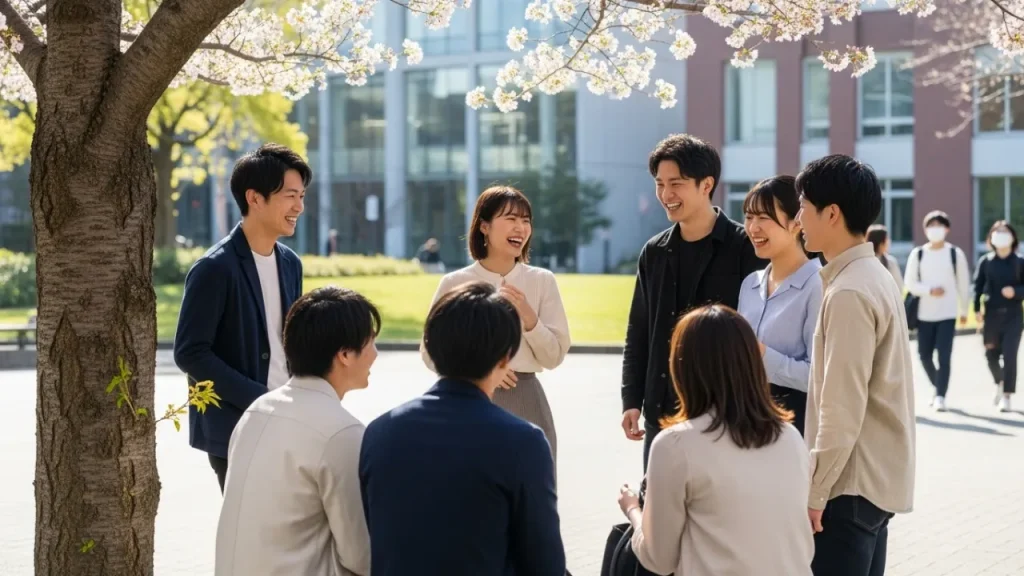楽しそうに談笑している大学生
