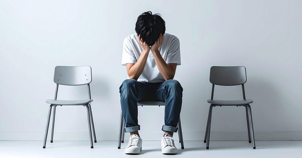 落ち込んでる青年のビジュアル。